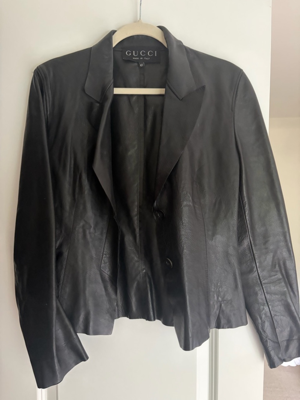 Gucci Black Leather Women's Blazer Jacket